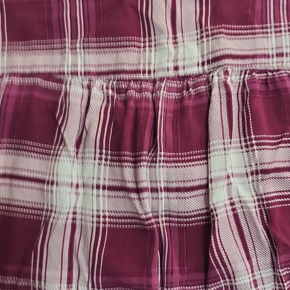 Torrid Womens Sz 3 Burgundy Plaid Button Up BOHO Grunge Festival 100% Rayon Top - Picture 7 of 12